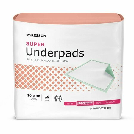 MCKESSON SUPER Moderate Absorbency Underpad, 30 x 30 Inch, 10PK UPMD3030-100